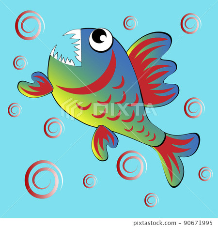 predatory evil piranha fish. Fabulous underwater world. Styling, cartoon style predatory evil piranha fish. Fabulous underwater world. Styling, cartoon style 90671995