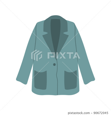 Female green blazer. Hand drawn modern fashion outfit. Stylish summer clothes isolated on white background. Vector illustration in flat cartoon style 90672045