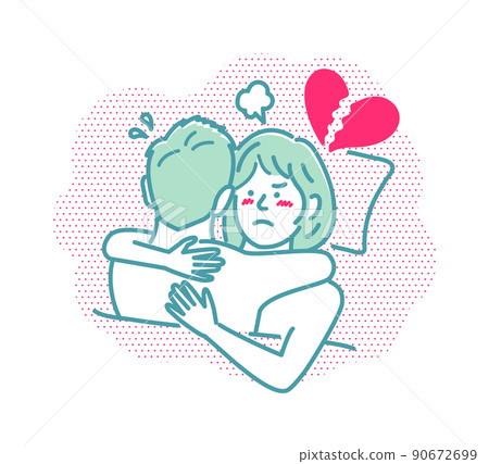 男人和女人裸體擁抱上半身（性，性，性活動）/憤怒，戰鬥，失望-插圖素材 [90672699] - PIXTA圖庫
