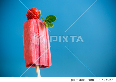 cooked homemade strawberry ice cream on a stick 90673962