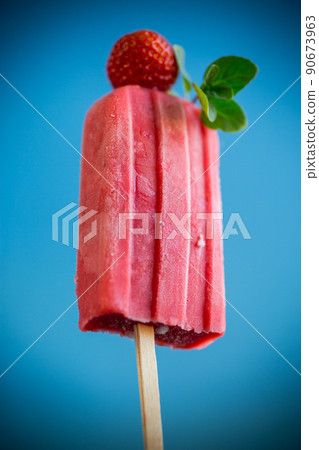 cooked homemade strawberry ice cream on a stick cooked homemade strawberry ice cream on a stick 90673963