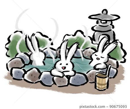 三隻兔子在露天浴池中放鬆的插圖 三隻兔子在露天浴池中放鬆的插圖 90675093