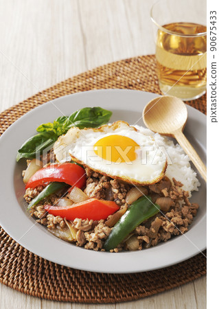 Delicious Gapao rice with fried egg 90675433