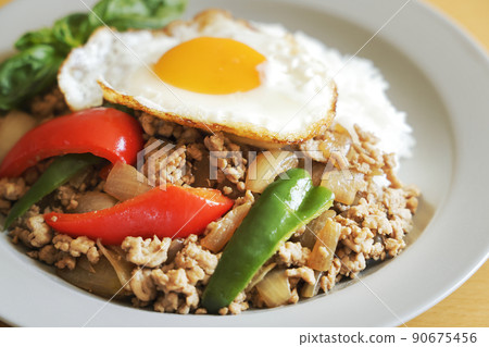 Delicious Gapao rice with fried egg 90675456