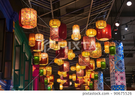 Amazing traditional hanging floral colorful lamps by window Amazing traditional hanging floral colorful lamps by window 90675526