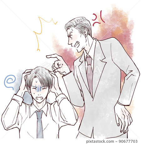 A man holding his head angry with his boss 90677703