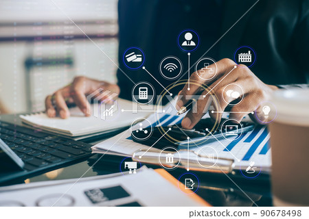 Businessmen are calculating income-expenditure and analyzing real estate investment data at office, Accounting Financial and tax systems concept. 90678498