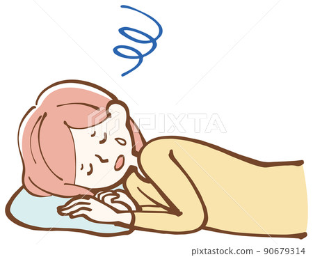 感覺不舒服的女人簡單的插圖 感覺不舒服的女人簡單的插圖 90679314
