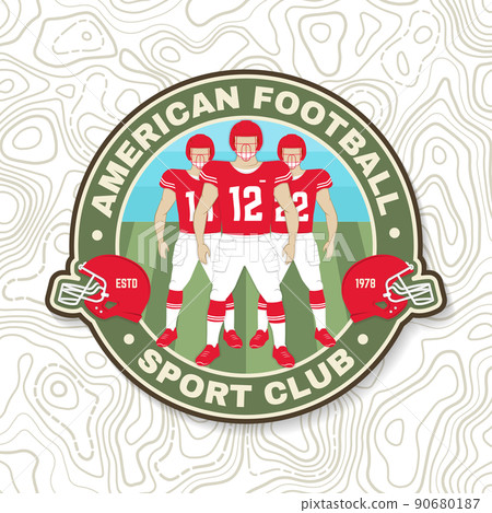 American football or rugby club embroidery patch. Vector . Concept for shirt, logo, print, stamp, tee, patch. Vintage typography design with american football sportsman player. American football or rugby club embroidery patch. Vector . Concept for shirt, logo, print, stamp, tee, patch. Vintage typography design with american football sportsman player. 90680187