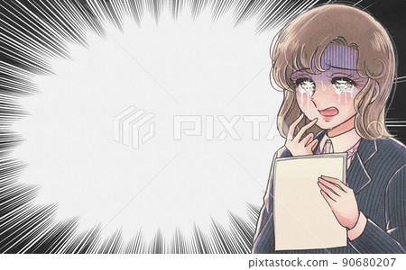 70 年代少女卡通風格 ・ 拿著文件哭泣的應屆畢業生的注目 90680207
