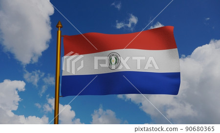 National flag of Paraguay waving 3D Render with flagpole and blue sky, Republic of Paraguay flag textile or Paraguayan flag, coat of arms Paraguay independence day, bandera de Paraguay National flag of Paraguay waving 3D Render with flagpole and blue sky, Republic of Paraguay flag textile or Paraguayan flag, coat of arms Paraguay independence day, bandera de Paraguay 90680365