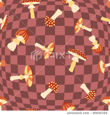 Magic psychedelic drug mushrooms seamless pattern. Psychedelic hallucination. 60-70s hippie colorful art. Vintage psychedelic textile Magic psychedelic drug mushrooms seamless pattern. Psychedelic hallucination. 60-70s hippie colorful art. Vintage psychedelic textile 90680384