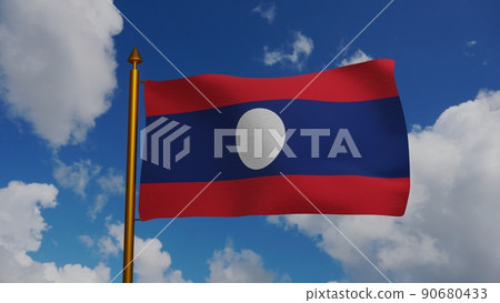 National flag of Laos waving 3D Render with flagpole and blue sky, Lao Peoples Democratic Republic flag textile by Maha Sila Viravong, coat of arms Laos independence day, Lao Issara National flag of Laos waving 3D Render with flagpole and blue sky, Lao Peoples Democratic Republic flag textile by Maha Sila Viravong, coat of arms Laos independence day, Lao Issara 90680433