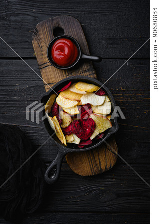 Dried vegetables chips from carrot, beet, parsnip and other vegetables, 90680833