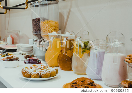 Buffet trays with a various breakfast hotel meals Buffet trays with a various breakfast hotel meals 90680855