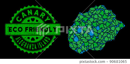 Vector Eco Green Composition Alegranza Island Map and ECO FRIENDLY Scratched Stamp 90681065