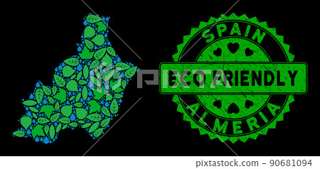 Vector Eco Green Collage Almeria Province Map and ECO FRIENDLY Grungy Seal 90681094