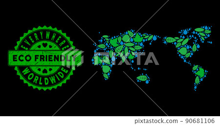 Vector Eco Green Composition World Map and ECO FRIENDLY Grungy Seal 90681106