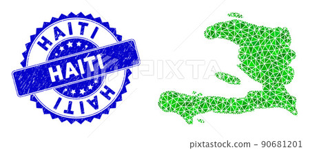 Rosette Grunge Stamp Seal And Green Vector Triangle Filled Haiti Map mosaic Rosette Grunge Stamp Seal And Green Vector Triangle Filled Haiti Map mosaic 90681201