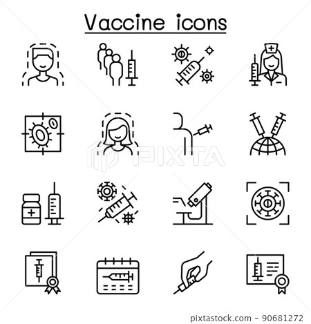 Vaccine icon set in thin line style Vaccine icon set in thin line style 90681272