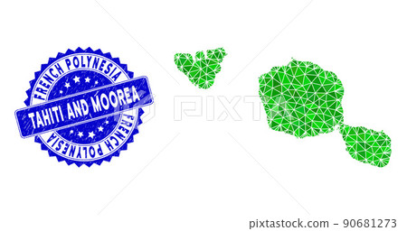 Rosette Scratched Seal Imprint And Green Vector Lowpoly Tahiti and Moorea Islands Map mosaic Rosette Scratched Seal Imprint And Green Vector Lowpoly Tahiti and Moorea Islands Map mosaic 90681273