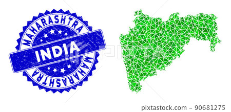 Rosette Distress Stamp With Green Vector Lowpoly Maharashtra State Map mosaic Rosette Distress Stamp With Green Vector Lowpoly Maharashtra State Map mosaic 90681275