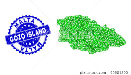 Rosette Textured Stamp Seal and Green Vector Triangle Filled Gozo Island Map mosaic Rosette Textured Stamp Seal and Green Vector Triangle Filled Gozo Island Map mosaic 90681290