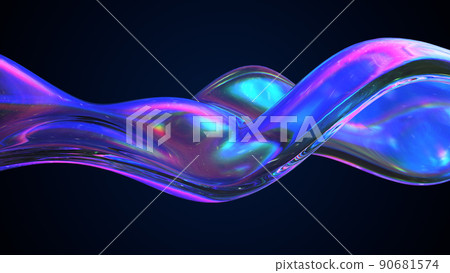 Abstract flow shape with rainbow reflections and refractions 90681574