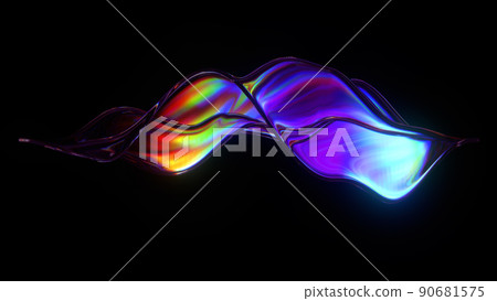 Abstract flow shape with rainbow reflections and refractions Abstract flow shape with rainbow reflections and refractions 90681575
