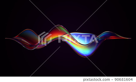 Abstract flow shape with rainbow reflections and refractions 90681604