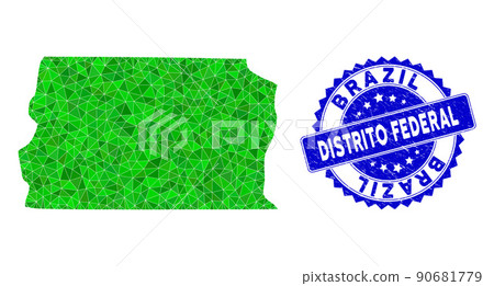 Rosette Grunge Seal Imprint and Green Vector Triangle Filled Brazil Distrito Federal Map mosaic 90681779