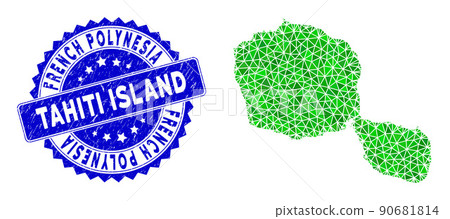 Rosette Rubber Stamp And Green Vector Polygonal Tahiti Island Map mosaic Rosette Rubber Stamp And Green Vector Polygonal Tahiti Island Map mosaic 90681814
