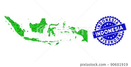 Rosette Textured Badge with Green Vector Polygonal Indonesia Map mosaic 90681919