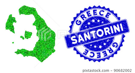 Rosette Rubber Badge with Green Vector Lowpoly Santorini Island Map mosaic Rosette Rubber Badge with Green Vector Lowpoly Santorini Island Map mosaic 90682002
