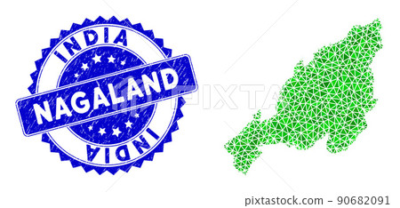 Rosette Distress Stamp Seal And Green Vector Lowpoly Nagaland State Map mosaic Rosette Distress Stamp Seal And Green Vector Lowpoly Nagaland State Map mosaic 90682091