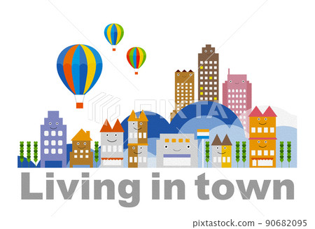 English. Oil-style embossing. Fun cityscape and living scenery. Building and town planning where people can live brightly. 90682095