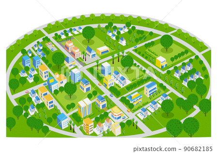 Oil-style embossing. Fun cityscape and living scenery. Building and town planning where people can live brightly. 90682185