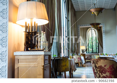 Luxury hotel restaurant in Marrakech, Morocco Antique lamps and furniture 90682398