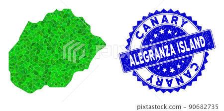 Rosette Textured Badge with Green Vector Polygonal Alegranza Island Map mosaic 90682735
