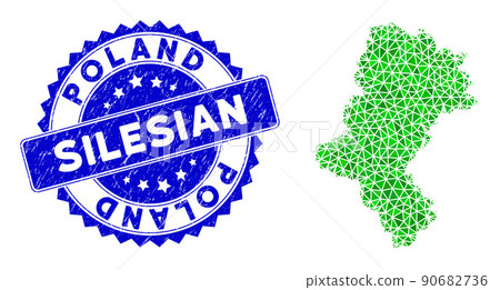 Rosette Distress Seal With Green Vector Polygonal Silesian Voivodeship Map mosaic 90682736