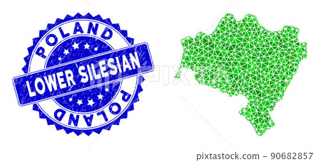 Rosette Grunge Stamp Seal With Green Vector Polygonal Lower Silesian Voivodeship Map mosaic Rosette Grunge Stamp Seal With Green Vector Polygonal Lower Silesian Voivodeship Map mosaic 90682857