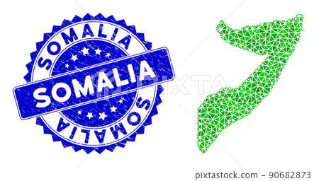 Rosette Grunge Stamp With Green Vector Lowpoly Somalia Map mosaic 90682873