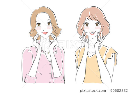 兩個漂亮女人微笑 兩個漂亮女人微笑 90682882