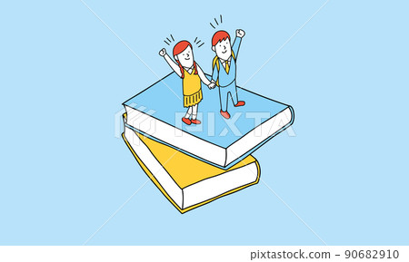 Illustration of a student holding hands on a book 90682910