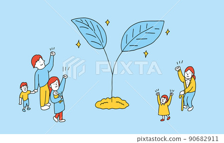 Illustration of a family planting a commemorative tree Family growth concept 90682911
