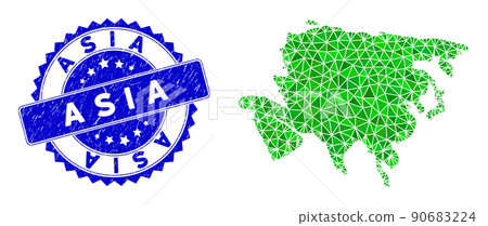 Rosette Textured Seal Imprint and Green Vector Lowpoly Asia Map mosaic Rosette Textured Seal Imprint and Green Vector Lowpoly Asia Map mosaic 90683224