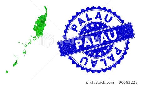 Rosette Distress Stamp and Green Vector Triangle Filled Palau Map mosaic Rosette Distress Stamp and Green Vector Triangle Filled Palau Map mosaic 90683225