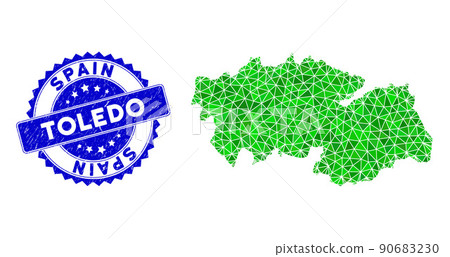 Rosette Distress Seal Imprint and Green Vector Triangle Filled Toledo Province Map mosaic 90683230