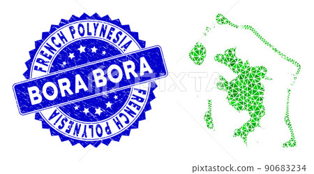 Rosette Rubber Stamp With Green Vector Polygonal Bora-Bora Map mosaic Rosette Rubber Stamp With Green Vector Polygonal Bora-Bora Map mosaic 90683234