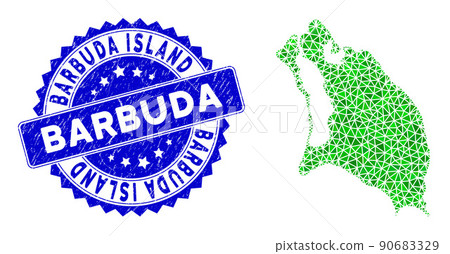 Rosette Textured Stamp Seal With Green Vector Lowpoly Barbuda Island Map mosaic Rosette Textured Stamp Seal With Green Vector Lowpoly Barbuda Island Map mosaic 90683329